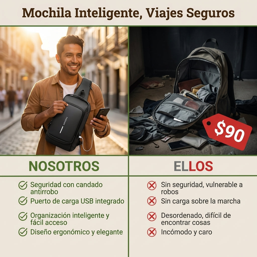 Mochila cruzada con candado de seguridad